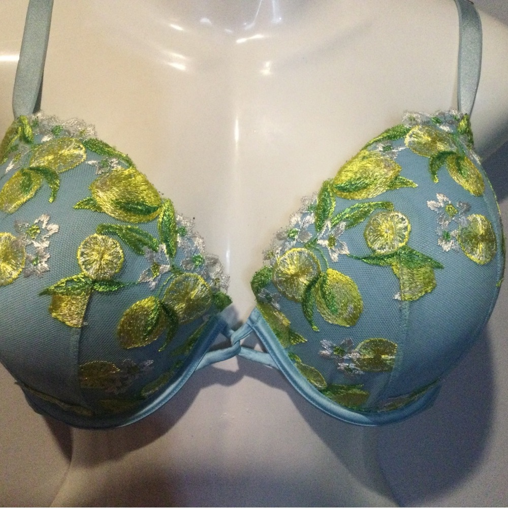 VICTORIA’S SECRET DREAM ANGELS LINED DEMI BRA BLUE w YELLOW EMBROIDERY 36DDD